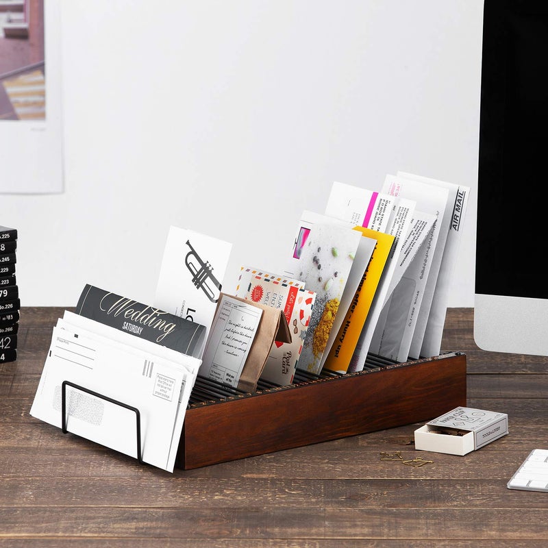 J JACKCUBE DESIGN JACKCUBE Design Wood Monthly Office Desktop Bill & Mail & File Organizer Storage with Steel Divider Holder 31section, Entryway or Printer table Living room Kitchen (MK487A) - Image 3